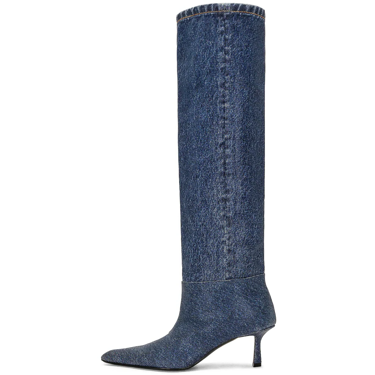 Denim Pointed Toe Tin Mid Heel Knee Boots