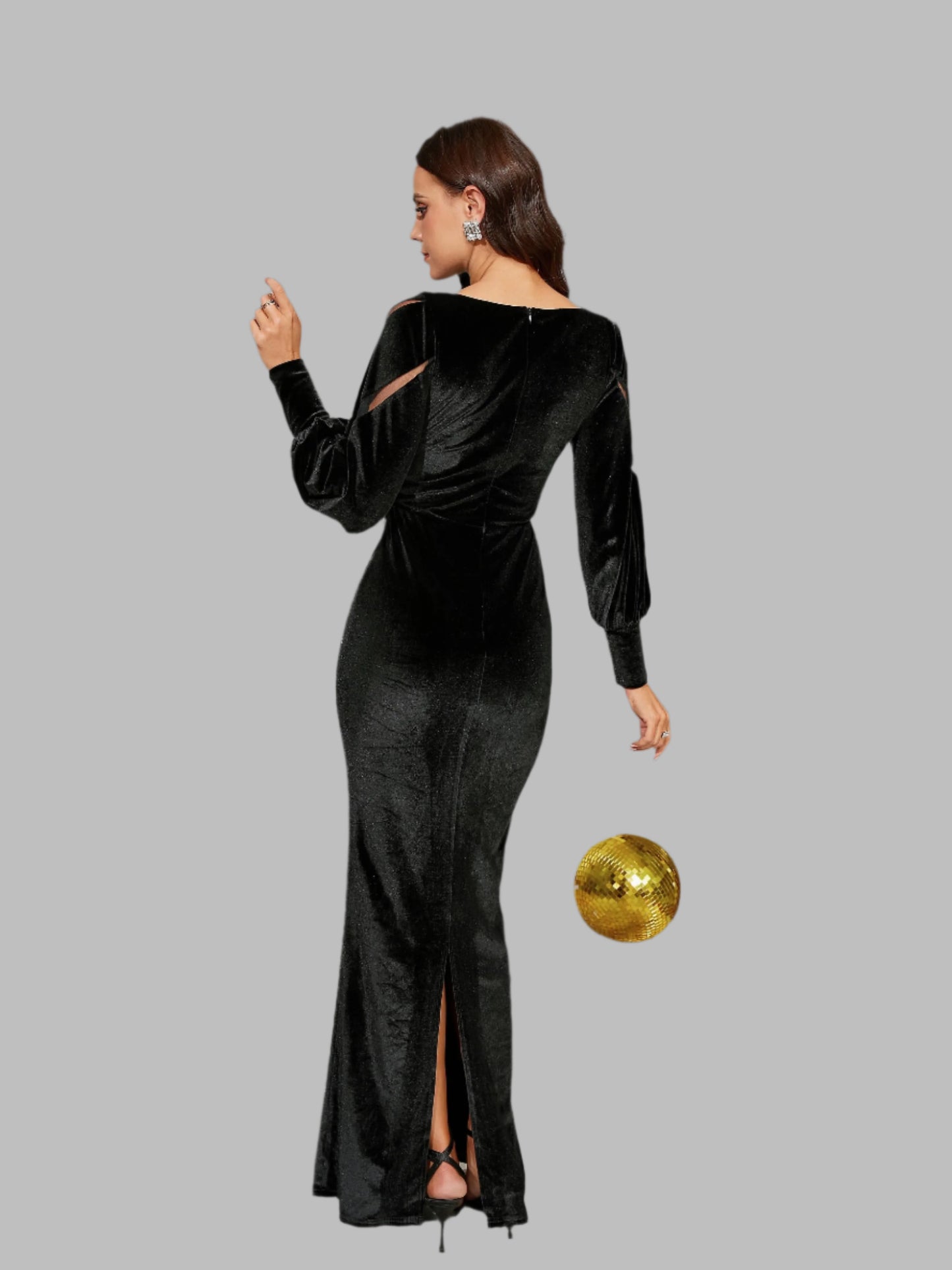 V Neck Long Sleeve Sequin Mermaid Velvet Formal Maxi Dress