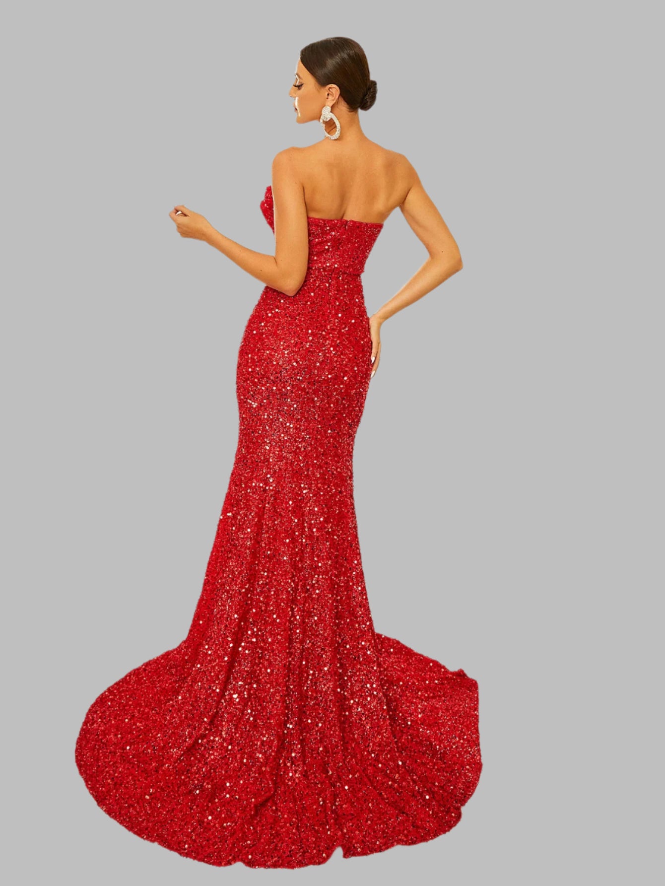 Sequin Formal Strapless Ruched Mermaid Maxi Dress