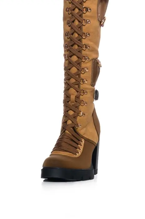 Side Zipper Pocket Squarer High Heel Knee Hight Boots