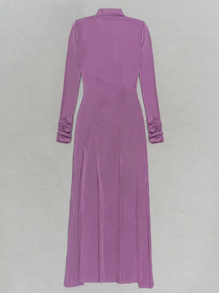 Turtleneck Long Sleeve Hollow Out Maxi Dress