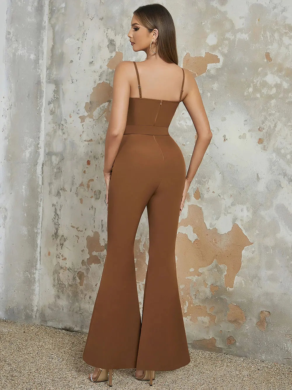 Loudspeaker Spaghetti Strap Sleeveless Belt Backless Flare Jumpsuit