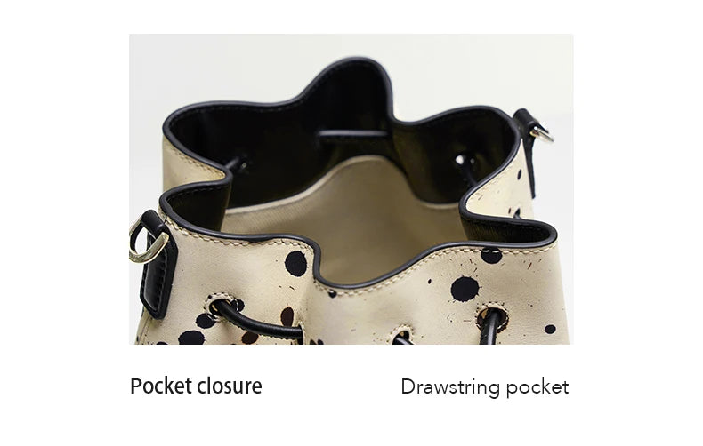 Genuine Leather Versatile Dot Pretend Bucket Handbag