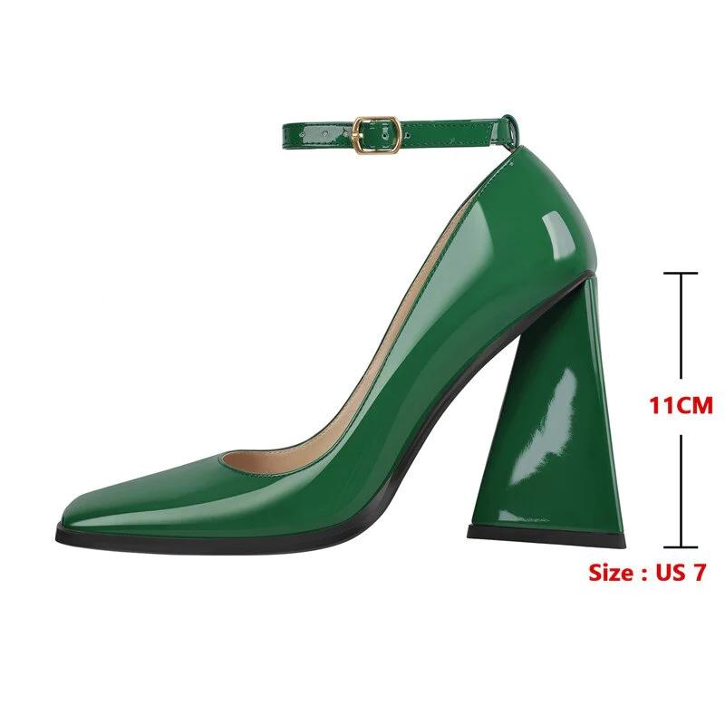 Square Toe Pumps Triangle Block High Heels Shoes