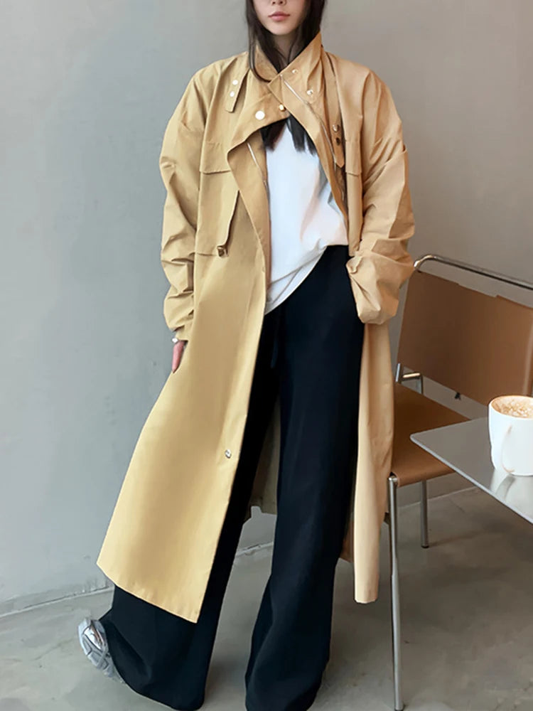 Long Sleeve Patchwork Single Breasted Loose Trench Coat