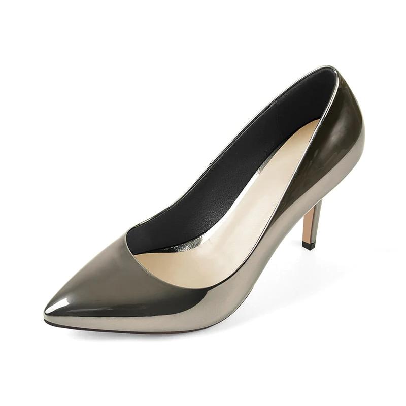 Pumps Pointed Toe Slip-On Thin Heels Patent Leather Shoes