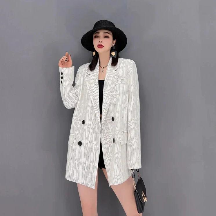 Long Sleeves Loose Double Breasted Cotton Linen Suit Blazer