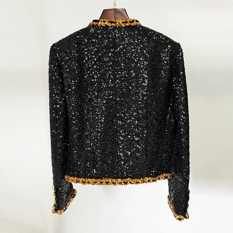 Gold Chains Button Patchwork Sequined Short Jacket