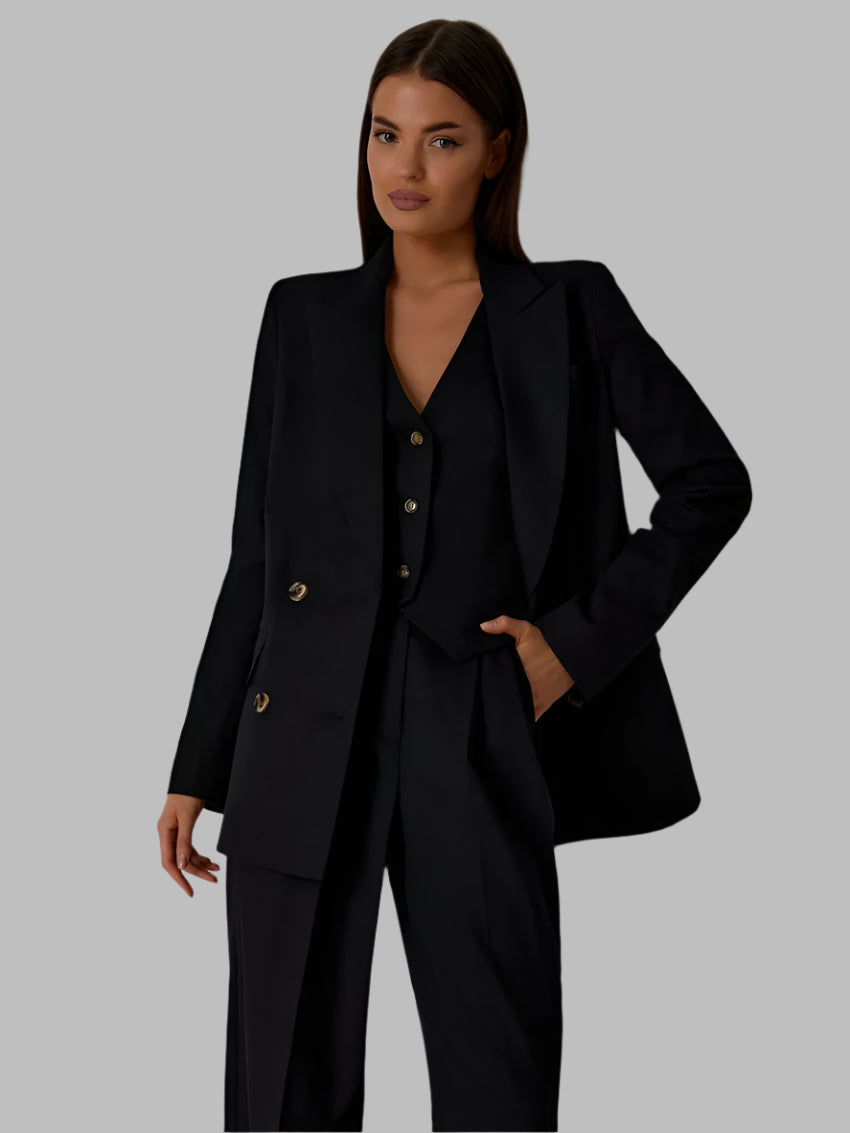 Long Sleeve Blazer Vest Top With High Waist Trouser Sets