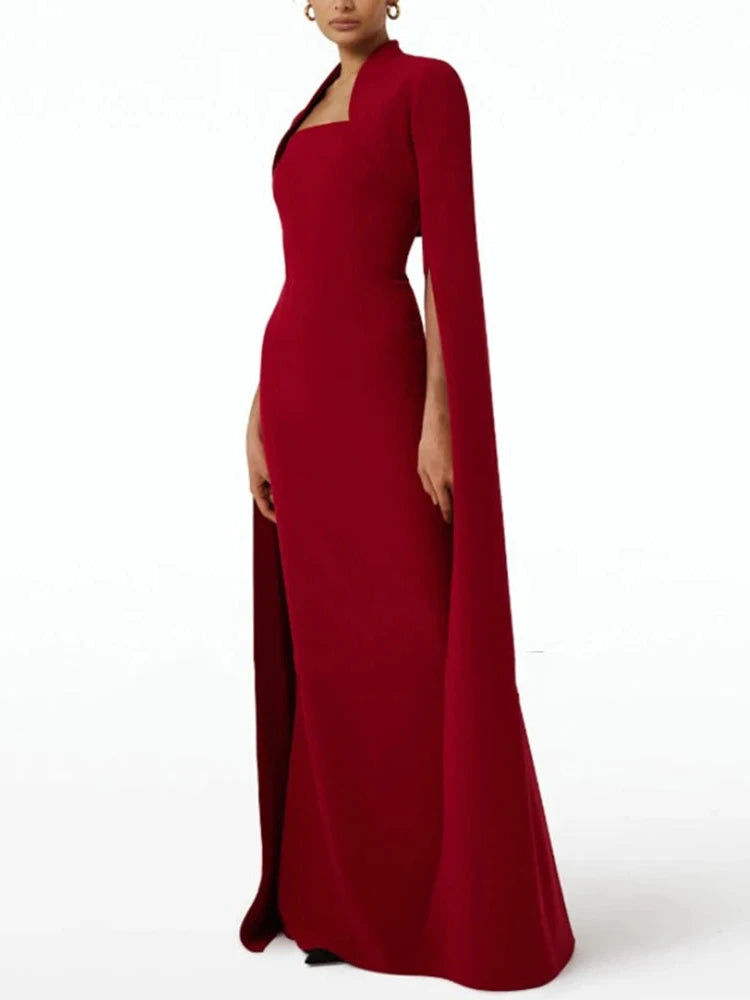 Shawl Slit Long Sleeve Patchwork Diamond Maxi Dress