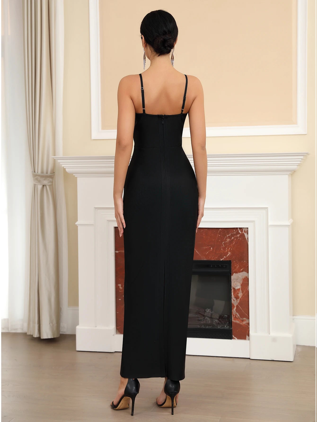 V-neck Sleeveless Diamond Tight Maxi Bandage Dress