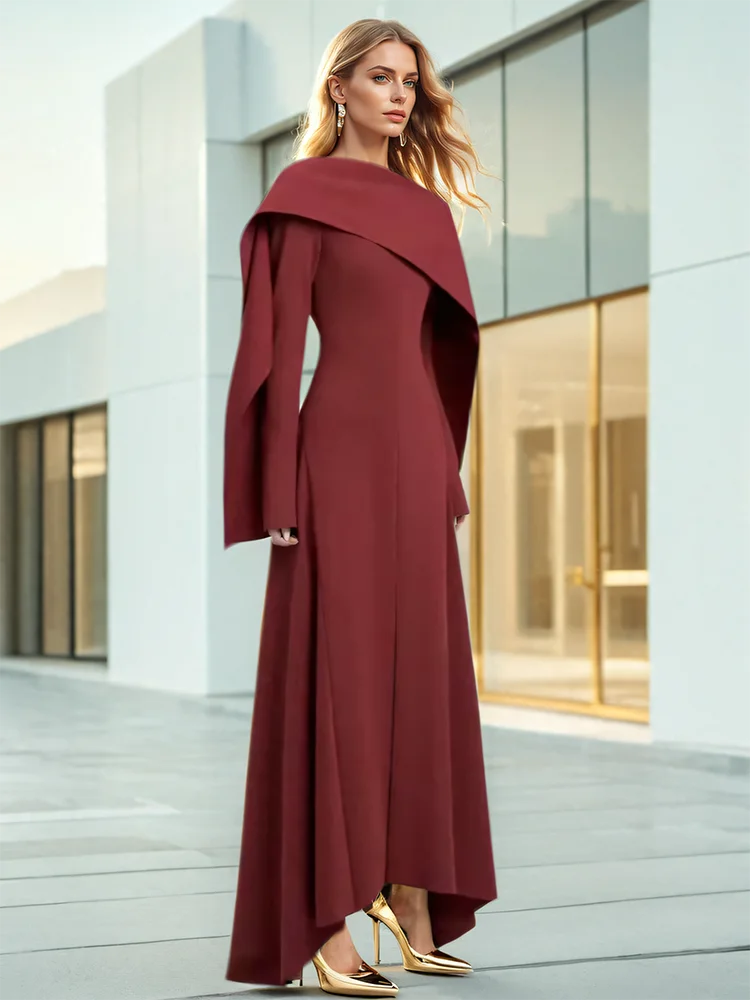 Shawl Front Split Backless Zipper Slim Irregular Hem Maxi Dress