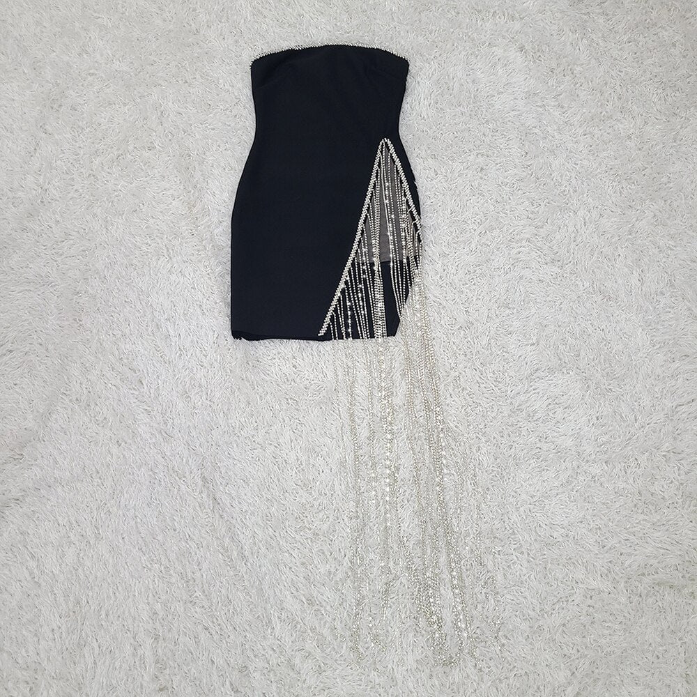 Open Back Diamond Tassel Chain Mini Bandage Dress