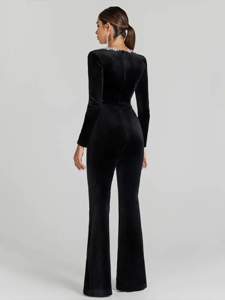 Square Neck Diamond High Waist Wide Leg Bandage jumpsuit