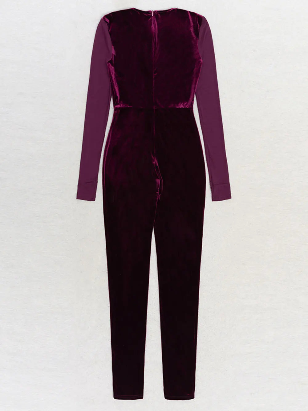 O-Neck Long Sleeve Tight Pencil Velvet Jumpsuit