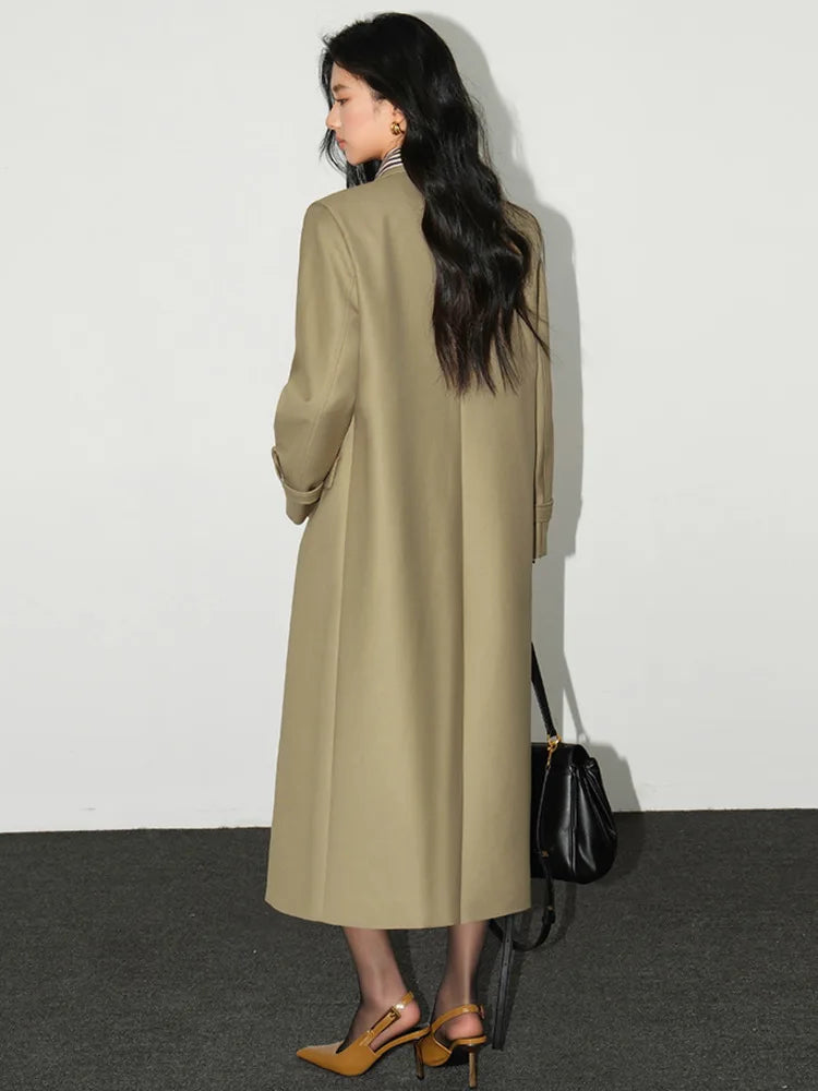 Notched Collar Loose Long Sleeves Double Breasted Tide Trench Coat