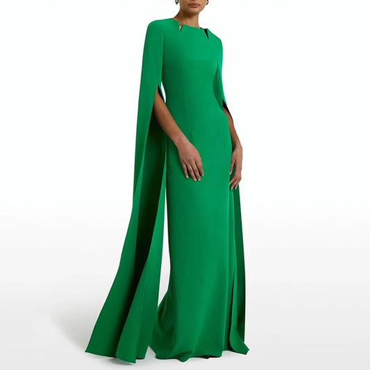 O-Neck Split Long Sleeve Slim High Waist Prom Maxi Dress