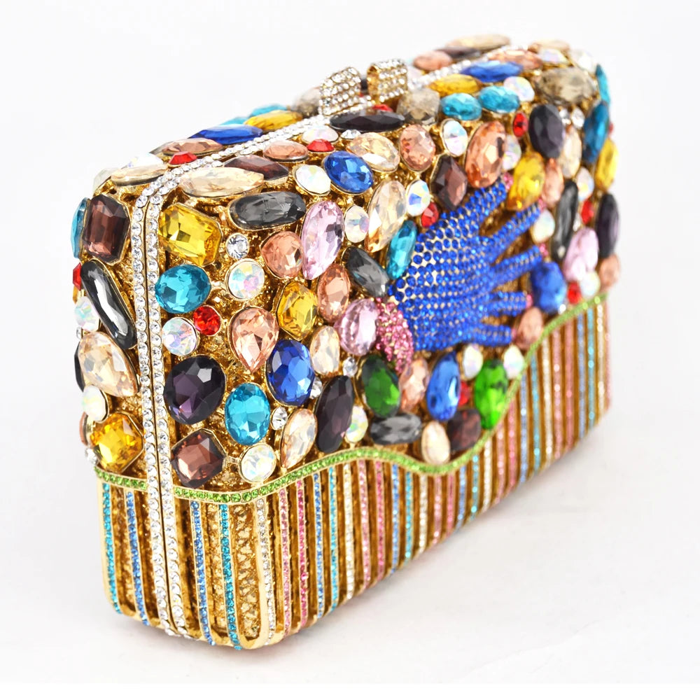 Hand Decor Palm Crystal Diamond Decor Clutch Handbags