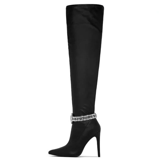 Crystal Strap Thigh Slim High Heels Over The Knee Boots