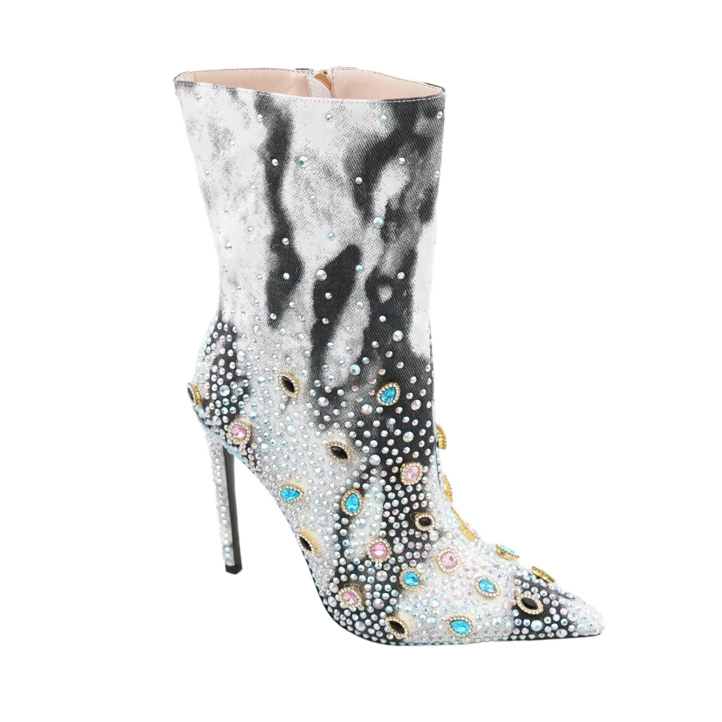 Banquet Pointed Shiny Rhinestones High Heel Ankle Boots