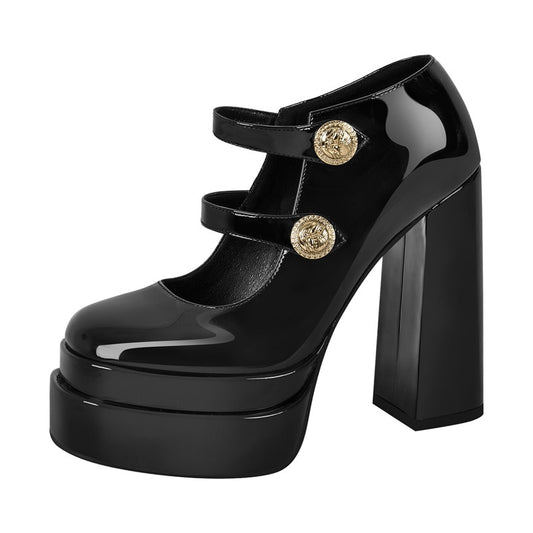Pump Double Platform Chunky Buckle Ankle Strap Shoes