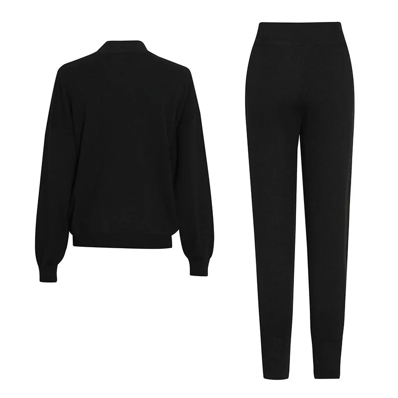 O Neck Long Sleeve Top High Waist Pencil Trouser Spliced Jogging Set