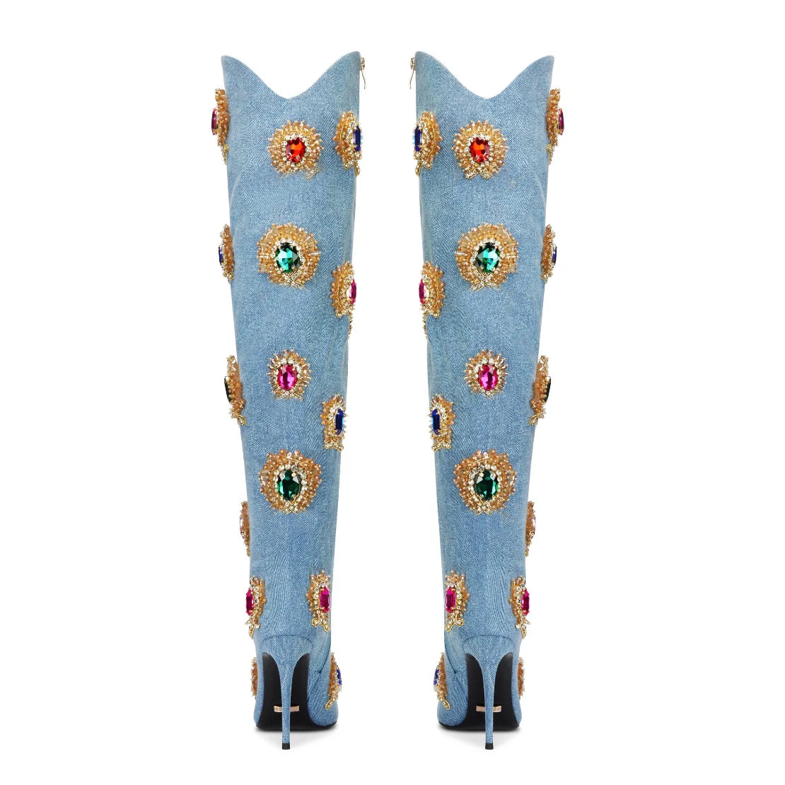 Colourful Flower Crystal Thin High Heel Over Knee Boots