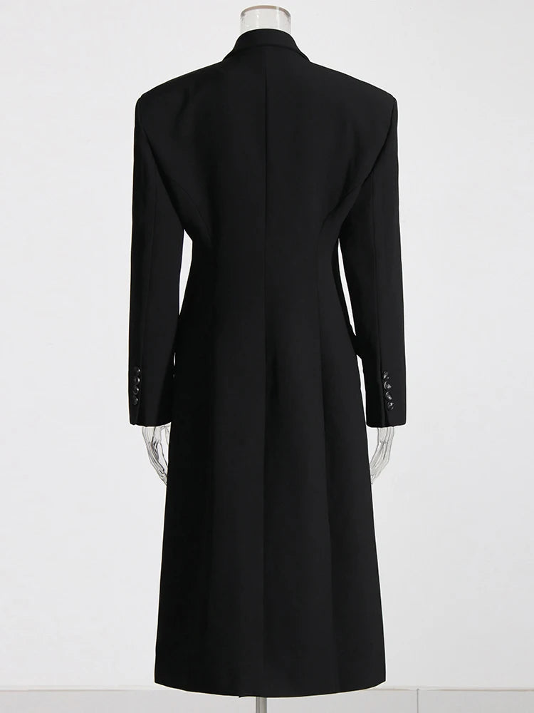 Patchwork Button Long Sleeve Spliced Pocket Trench Maxi Coat