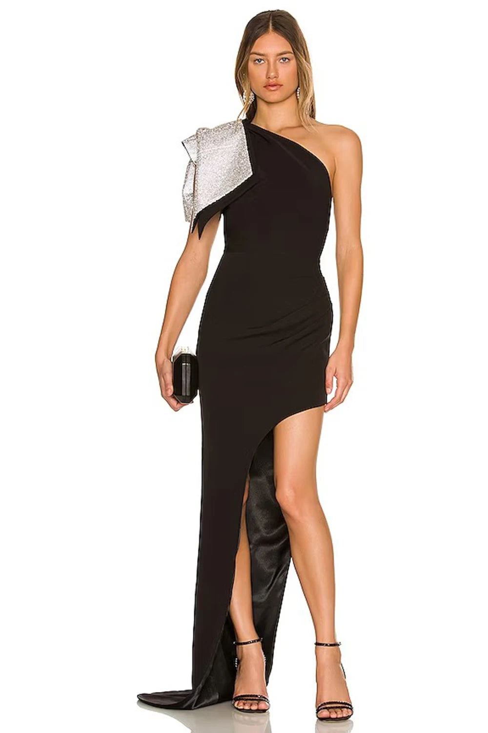 One Shoulder Sleeveless Big Bow Tight Maxi Split Bandage Dress