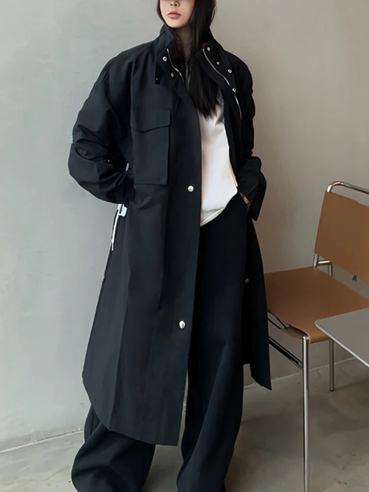 Long Sleeve Patchwork Single Breasted Loose Trench Coat