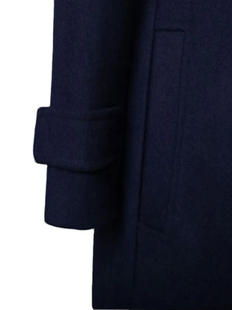 Lapel Slim Fit Covered Button Full Sleeve High Waist Woollen Maxi Overcoat