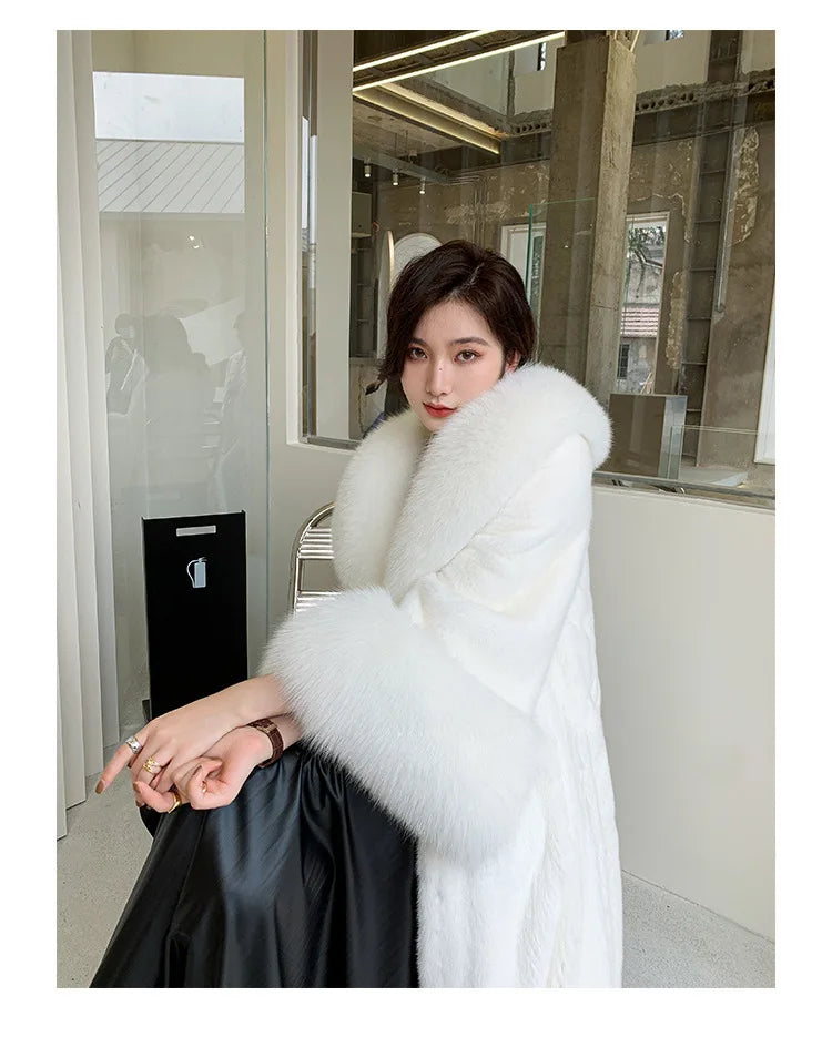 O-Neck Fur Collar Long Sleeve Loose Thick Faux Fur Coat