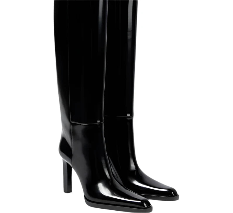 Patent Leather Pointed Toe High Heels Knee Hight Boots