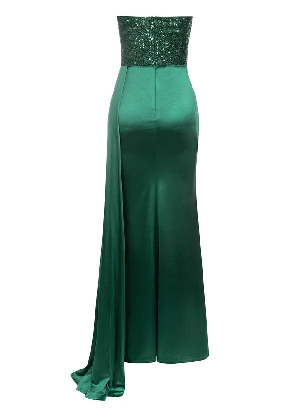 Strapless Sleeveless Sequins Decorated Satin Maxi Dress