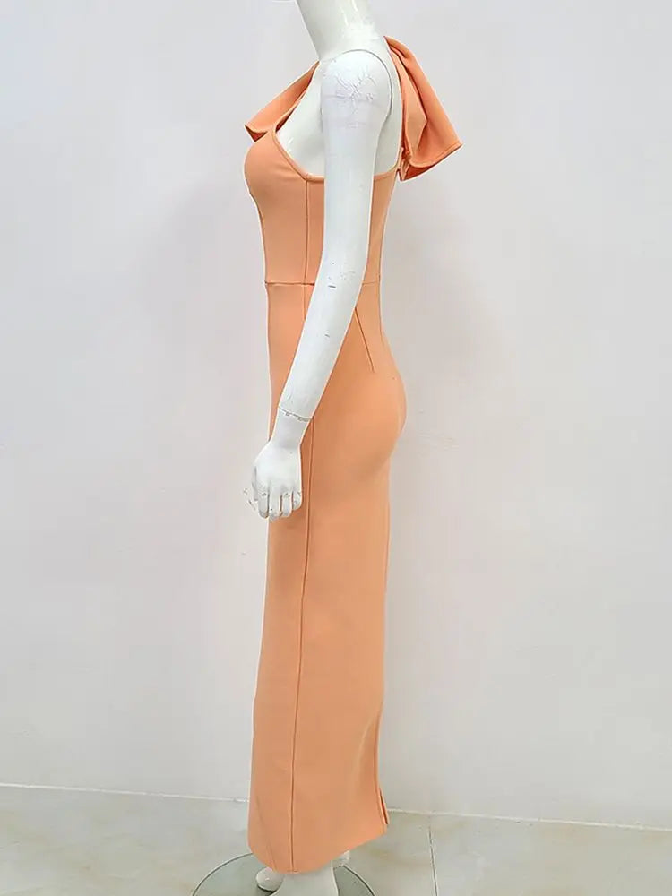 One Shoulder Sleeveless Bow Decor Bandage Skinny Maxi Dress