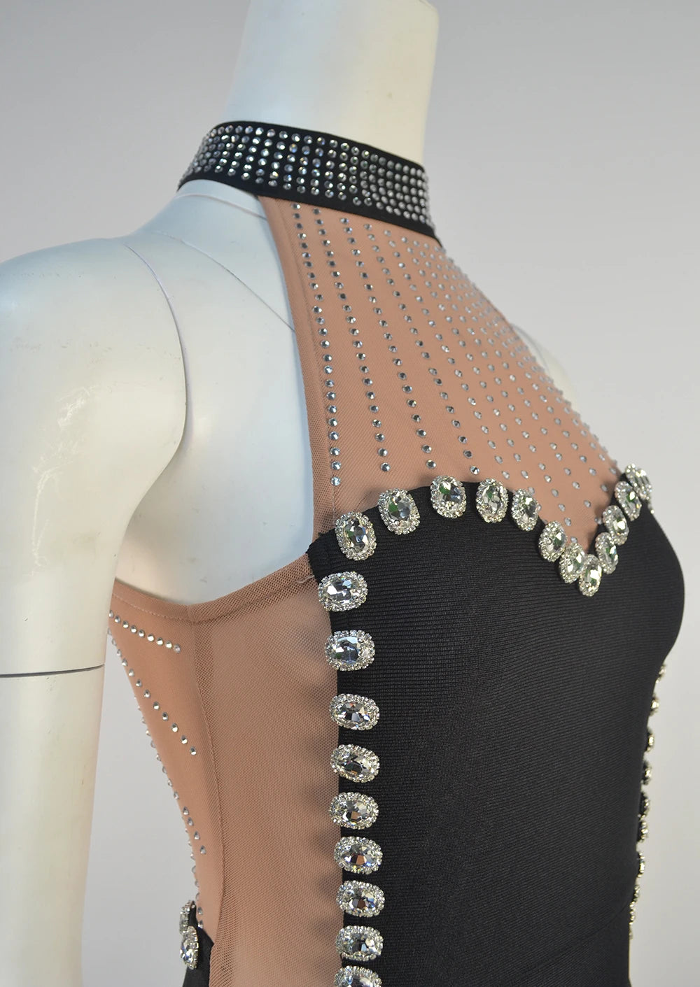 Sleeveless Diamond Decorative Mesh Maxi Bandage Dress