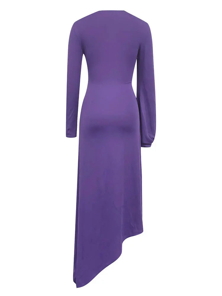 Asymmetric O-Neck Long Sleeve Hollow Out Maxi Dress