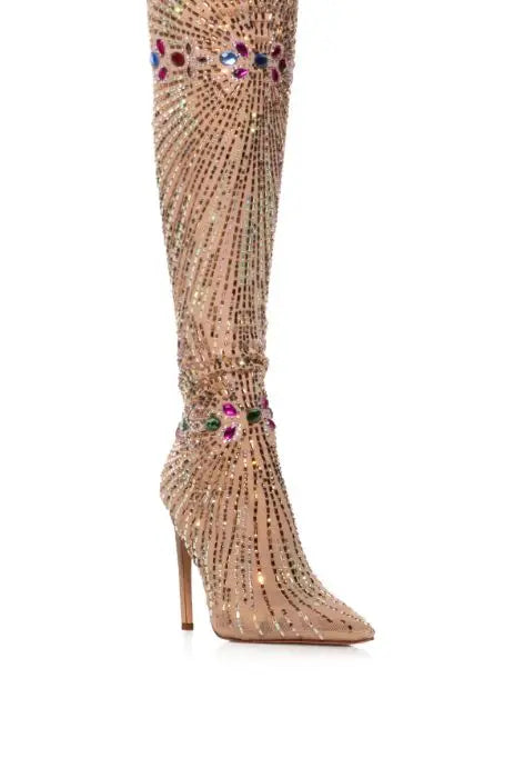 Crystal Diamond Patchwork High Heels Thigh Sock Over The Knee Boots