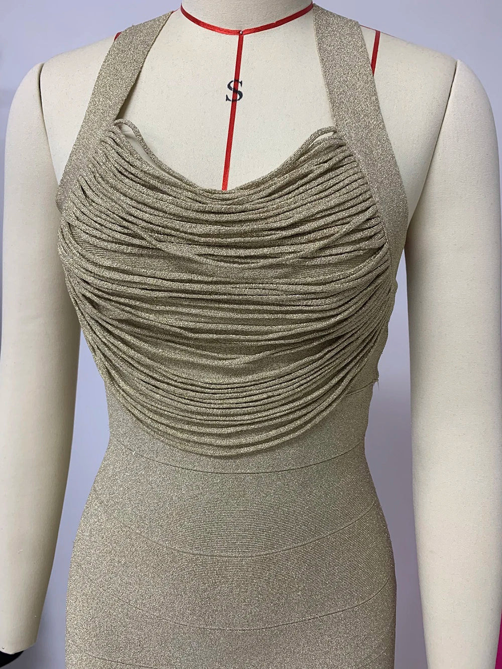 Square Neck Stamped Sleeveless Tassel Tight Mid Bandage Dress