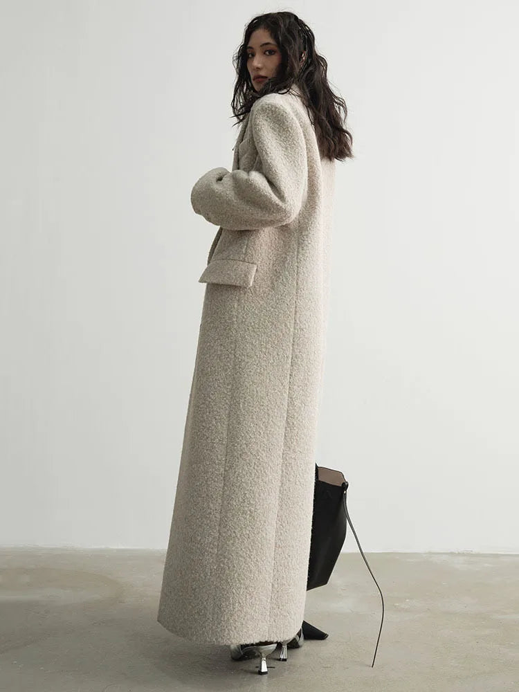 Turn-down Collar Lapel Long Sleeve Woollen Maxi Coat