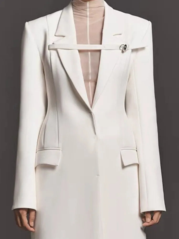 Notched Collar High Waist Front Ribbon Covered Button Trench Coat