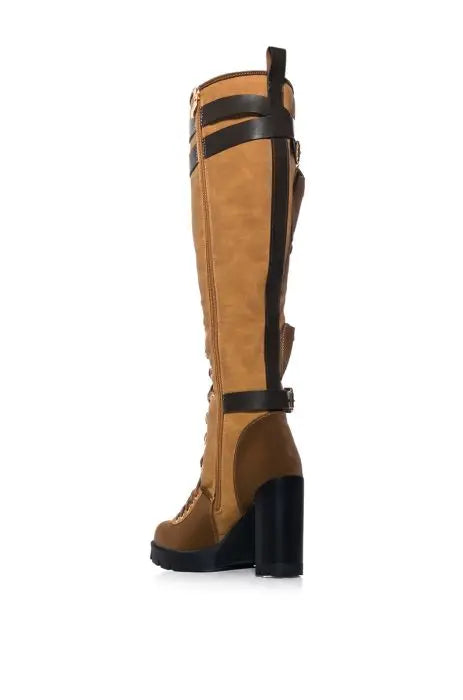 Side Zipper Pocket Squarer High Heel Knee Hight Boots