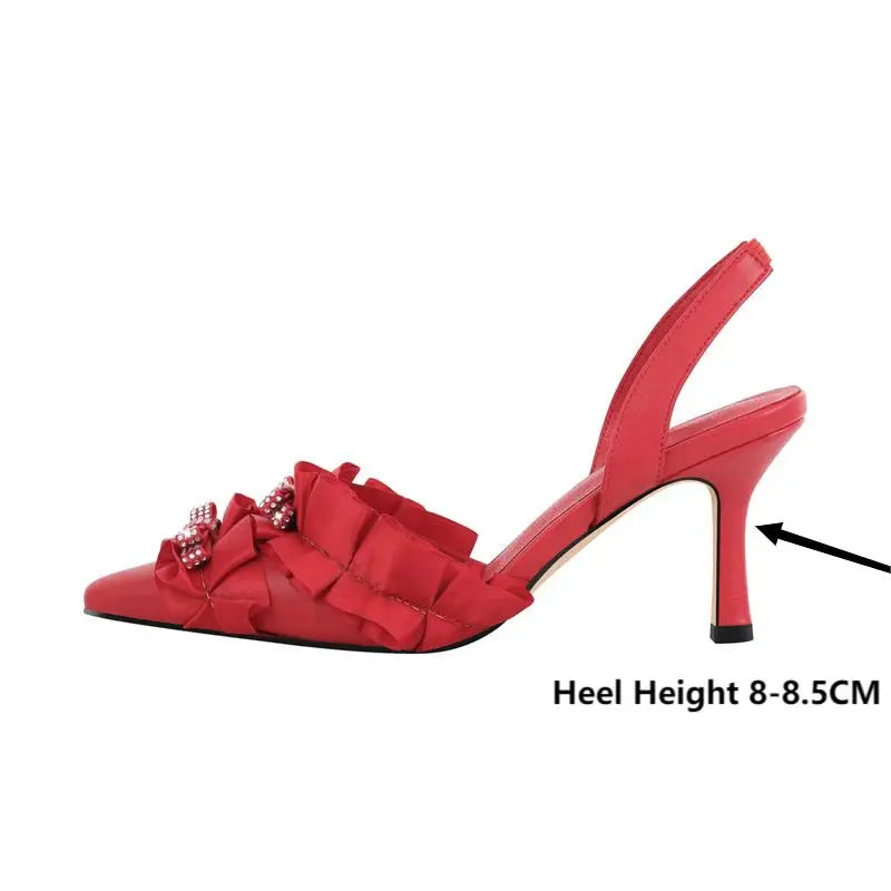 Satin Pointed Toe Ankle Strap Buckle Thin High Heels Sandals