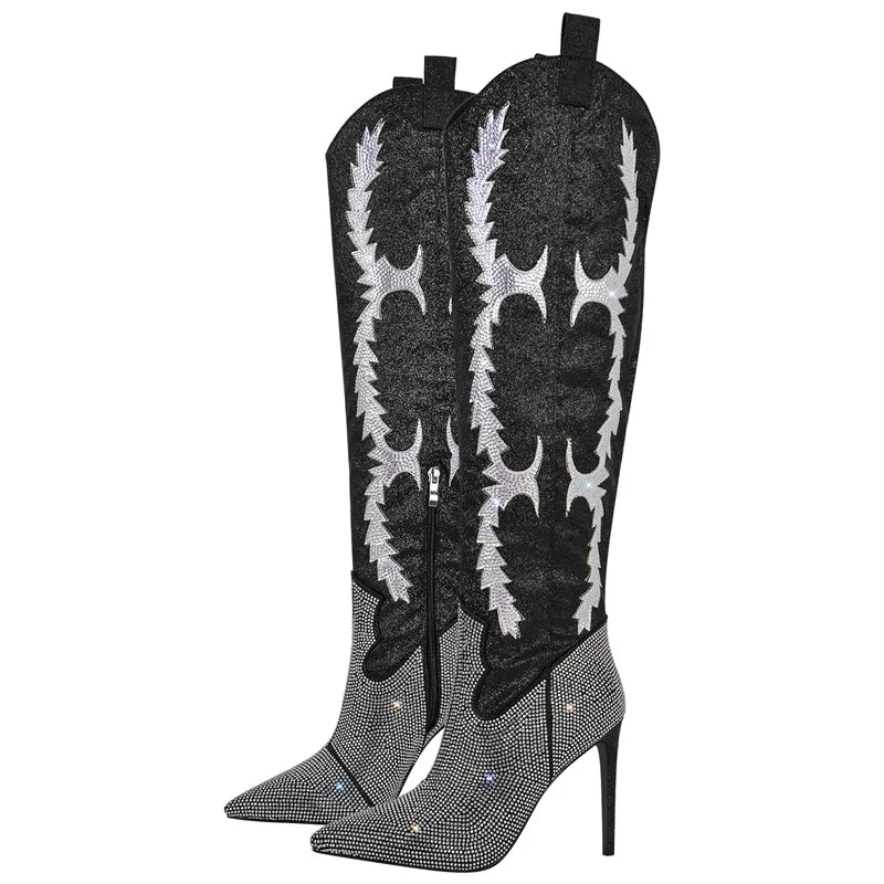 Metal Chain Thin High Heel Decoration Zipper Over The Knee Boots