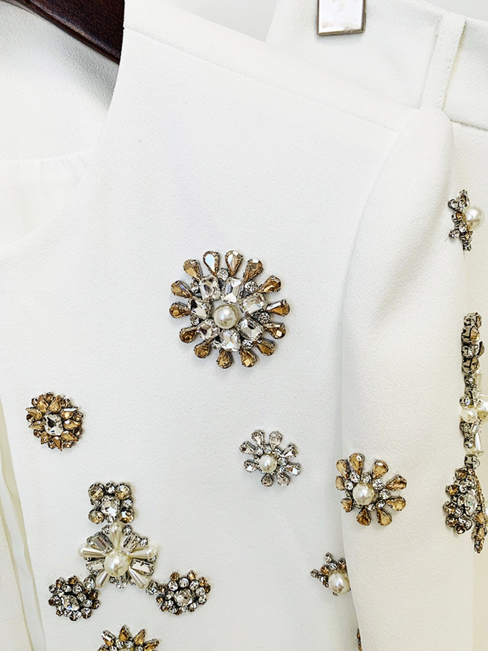 Diamond Pearl Decor Short Blazer & Side Split Flare Trouser Set