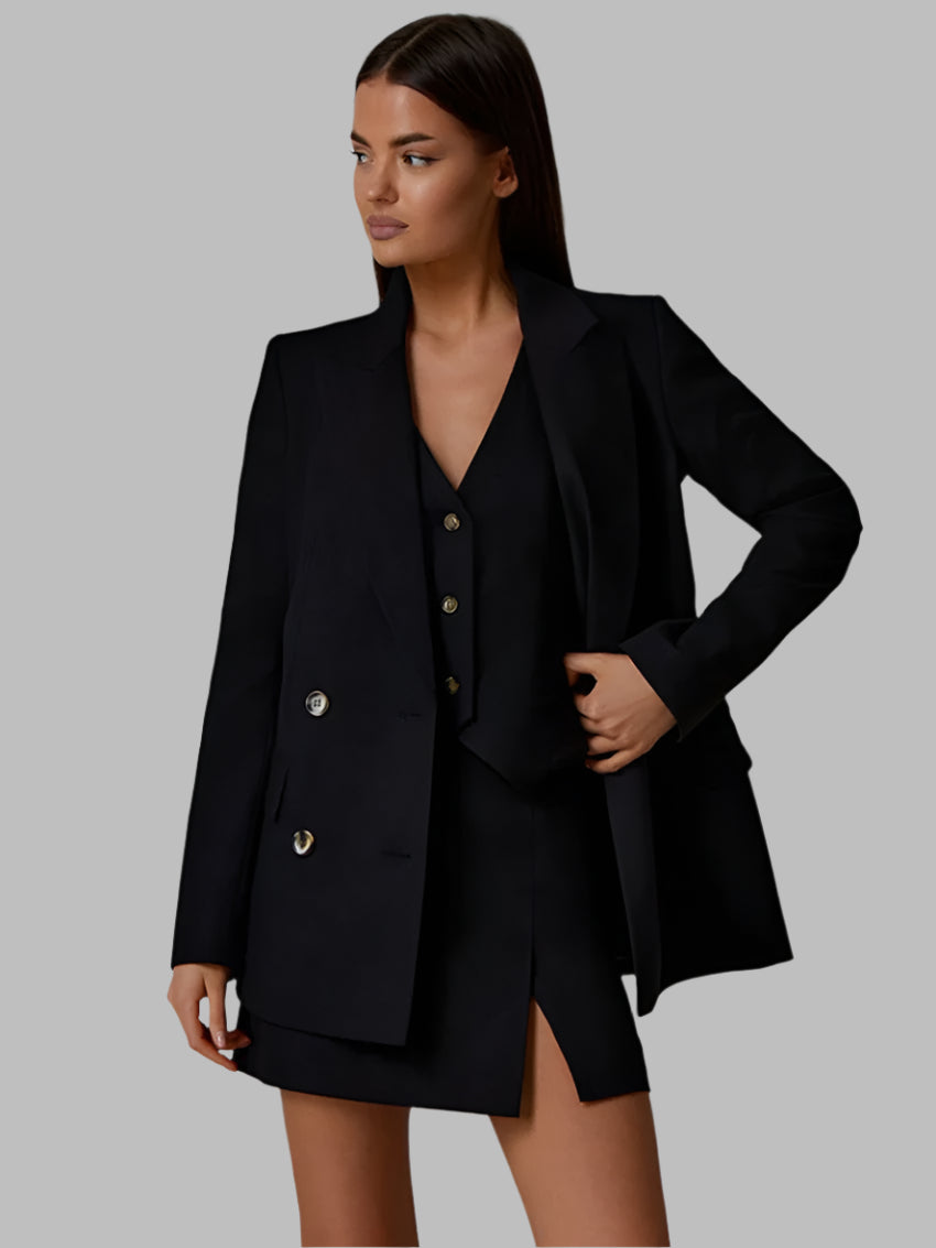 Loose Long Sleeve Blazer Vest Top With High Waist Mini Skirt Set