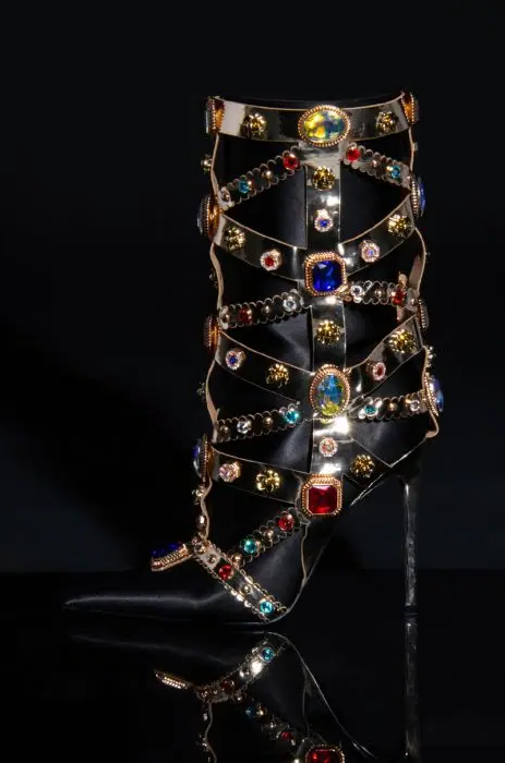 Colourful Bling Crystal Gem Pointed Toe Knee High Boots