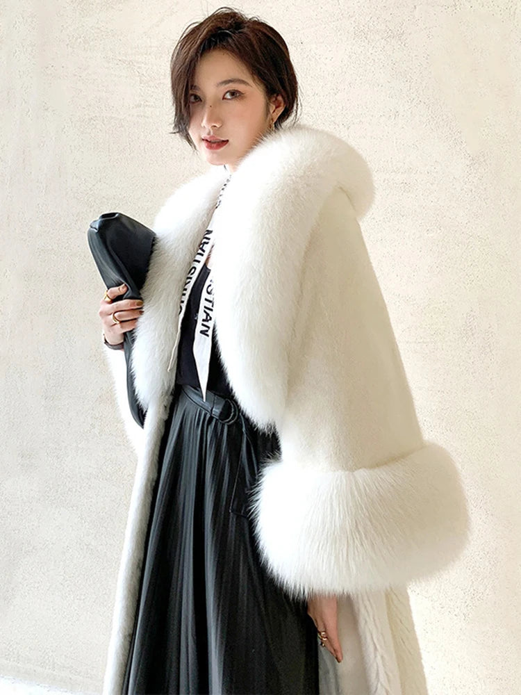 O-Neck Fur Collar Long Sleeve Loose Thick Faux Fur Coat