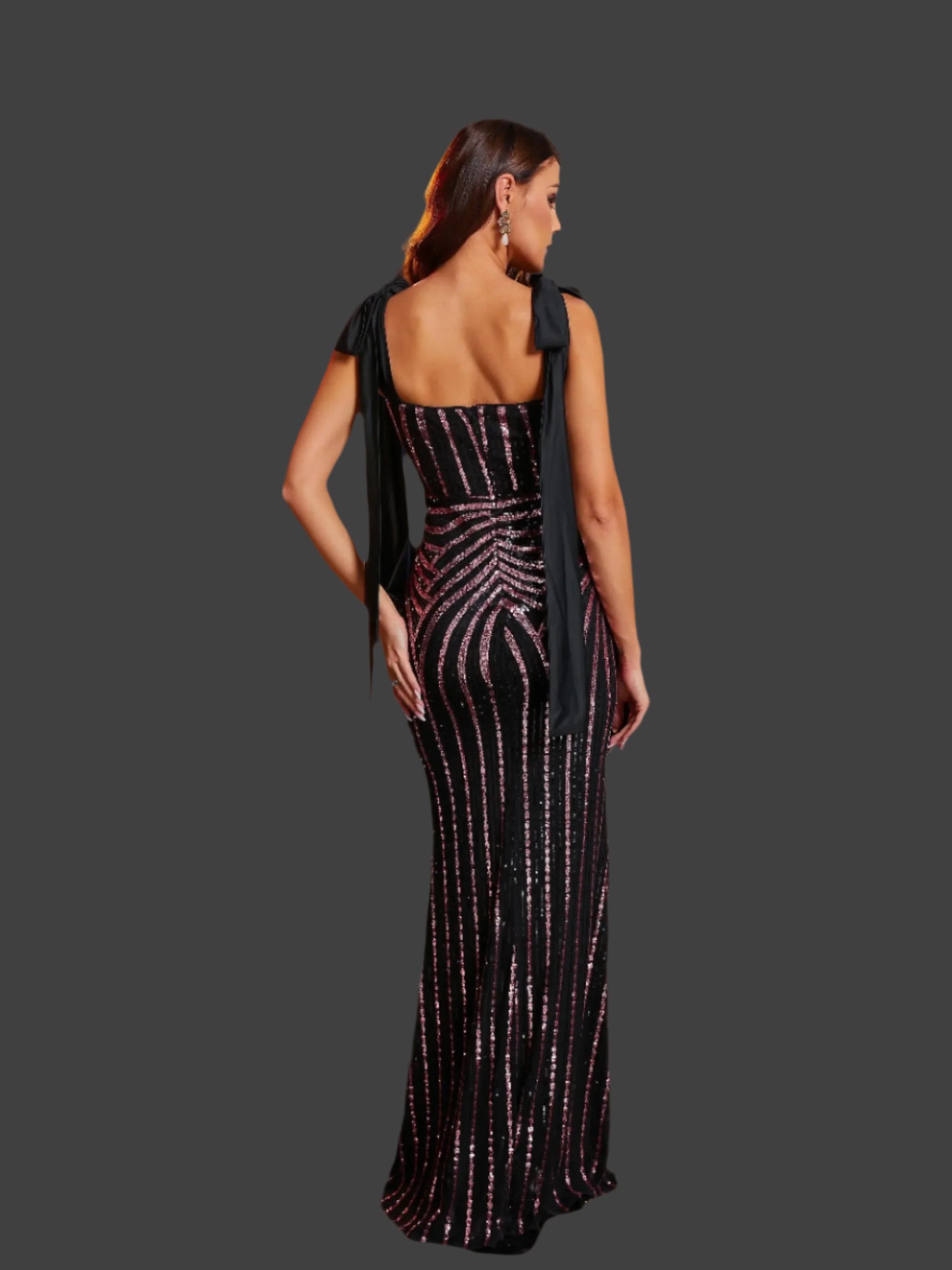 Adjustable Lace Up Shoulder Prom Sequin Mermaid Formal Maxi Dress