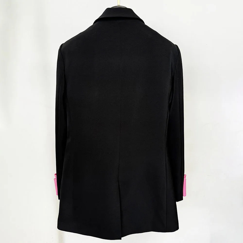 Spliced Bowknot Notched Collar Long Sleeve Patchwork Button Blazer